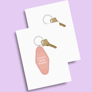 Glückliches neues Zuhause Schlüsselanhänger Grußkarte | Innen leer für neue Zuhause-Wünsche Schlüsselanhänger New Home Card | Umzugstag Karte | Handgemachte Karte