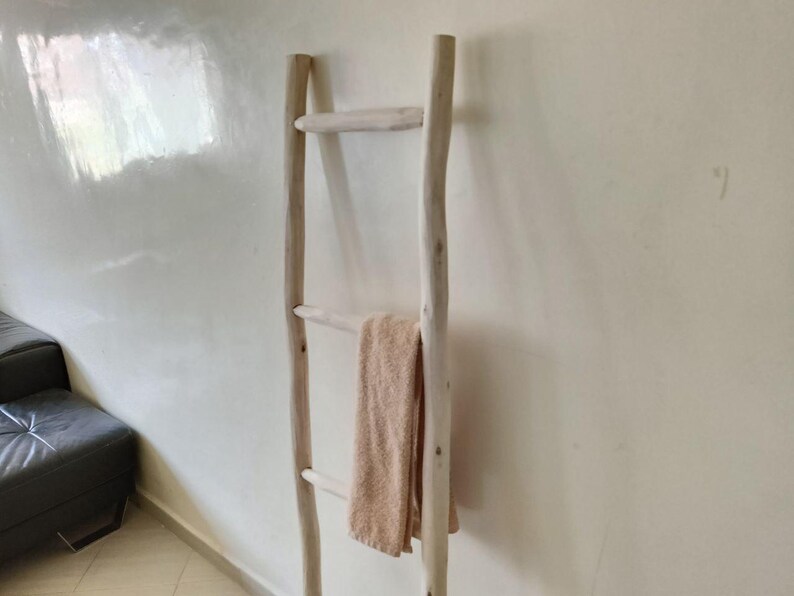 Rustic Wooden Ladder Boho Towel Rack, Moroccan Bathroom Decor ...
