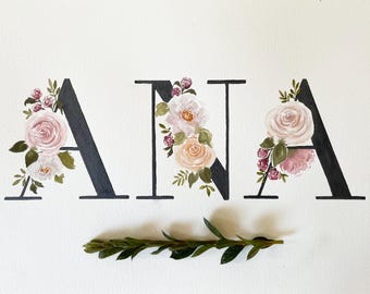Floral Watercolor Name Painting, Personalized Nursery Art