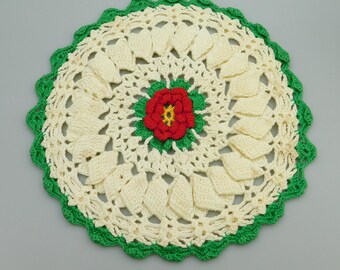 Vintage Crochet Hot Pad, Kitchen Decor Mid-Century