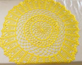 Large Yellow Doily, Vintage Doily, Yellow Decor, Spring Decor, Vintage Yellow Decor