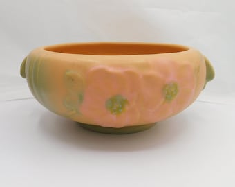 Vintage Weller Pottery, Wild Rose Jardinere Planter, Wild Rose Bowl, 1930's Weller Pottery