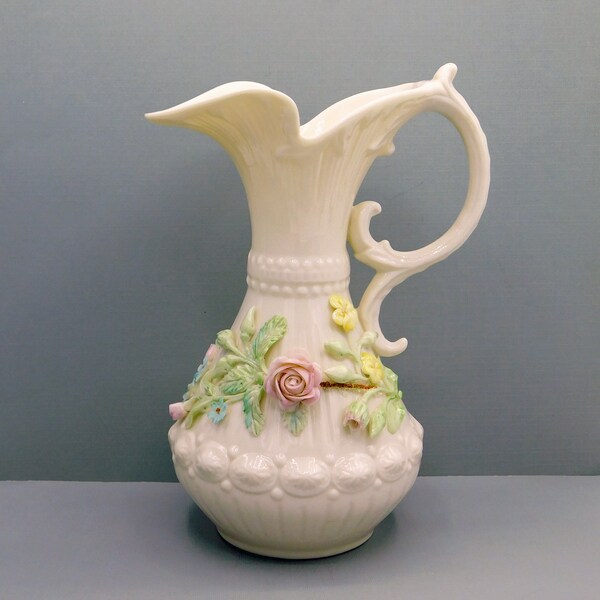 Vintage Belleek Aberdeen Ireland Rose Pitcher, Belleeck Vase, 7th Mark, 7 1/2 Inches, Belleek Porcelain Pitcher