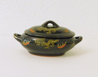 Vintage Redware Trinket Box, Acme Japan Redware, Small Redware Lidded Dish, Moriage Dish