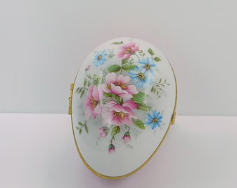 Vintage Limoges Egg Jewelry Box.  Limoges Trinket Box, Floral Egg Trinket Box, Large Trinket Box, Artoria Limoges Floral Egg