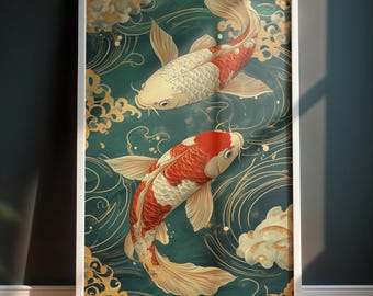 Koi Fish Yin Yang Canvas Print | Japanese Zen Wall Art