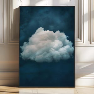 Moody Cloud Art Print | Dark Blue Sky Canvas | Cloud Wall Art | Minimalist Home Decor | Dreamy Cloud Painting | Ethereal Artwork | CC-045