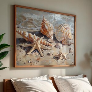 Arte mural costero / Lienzo con pintura de conchas marinas / Impresión de conchas de playa / Decoración náutica para el hogar / Arte mural de verano / Regalo oceánico / CC-103