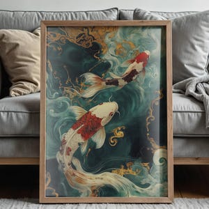 Koi Fish Wall Art | Japanese Feng Shui Print | Zen Meditation Artwork | Yin Yang Koi Art | Japandi Home Decor | Japanese Aesthetic |  CC-055