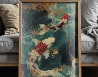 Koi Fish Yin Yang Art Print | Japanese Feng Shui Wall Decor