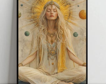 Meditation Poster | Boho Spiritual Wall Art | Divine Feminine Decor | Sacred Energy Print for Yoga Room | Inspirational Canvas | CC-009