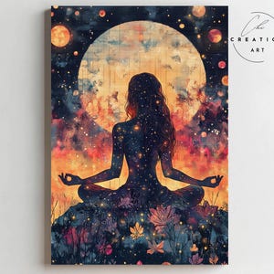 Meditation Wall Art | Panoramic Art | Spiritual Canvas for Yoga | Motivational Artwork | Office Decor | Zen Wall Decor | Cosmic Art | CC-017