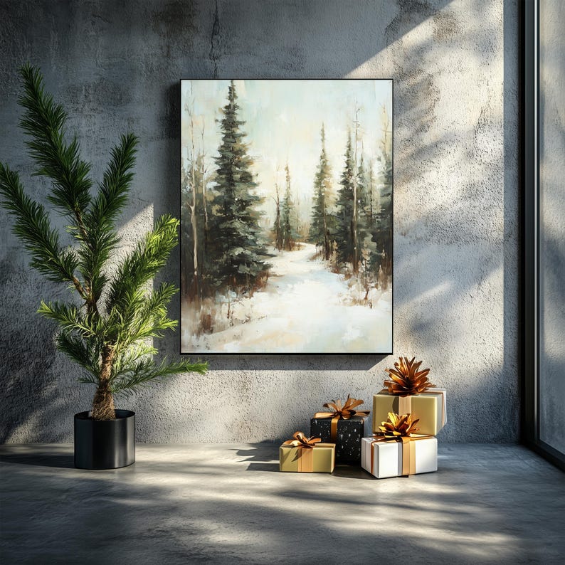 Vintage Christmas Wall Art | Winter Forest Wall Art | Framed Pine Tree ...
