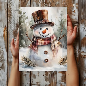 Whimsical Snowman Poster, Vintage Snowman Art Print, Winter Holiday Wall Decor, Christmas Home Decoration, Seasonal Gift for Snowman Lovers