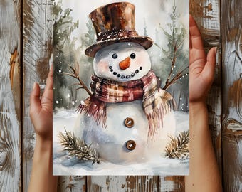 Vintage Schneemann Kunstdruck, Winter Urlaub Dekor