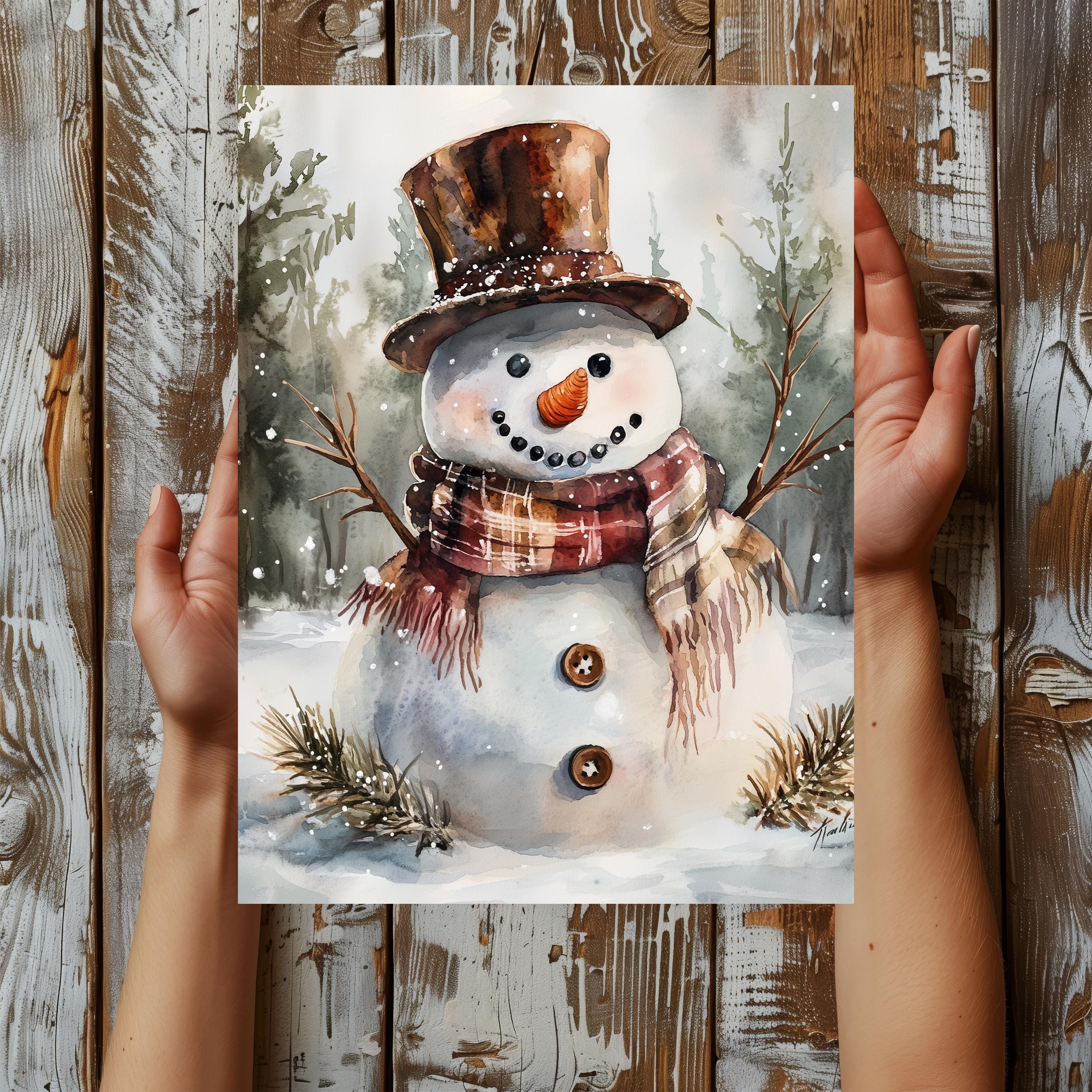 Whimsical Snowman Poster, Vintage Snowman Art Print, Winter Holiday Wall Decor, Christmas Home Decoration, Seasonal Gift for Snowman Lovers