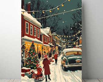 Winter Canvas Wall Art | Snowy Holiday Street Scene | Vintage Christmas Decor | Holiday Wall Art | Seasonal Home Decoration | Christmas Gift