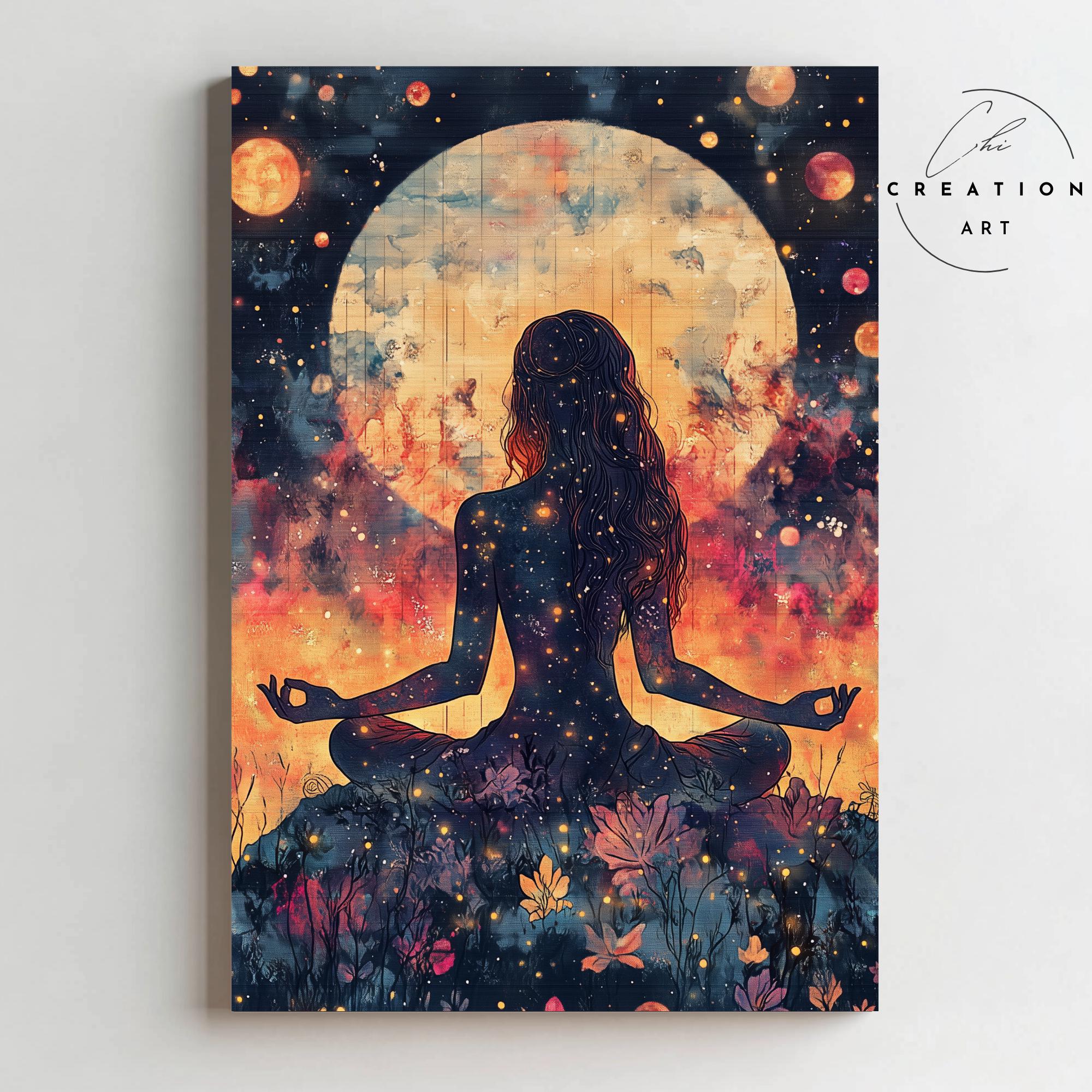 Meditation Wall Art | Panoramic Art | Spiritual Canvas for Yoga | Motivational Artwork | Office Decor | Zen Wall Decor | Cosmic Art | CC-017