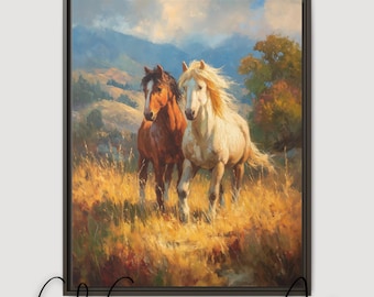 Running Horses Canvas Art: Rustic Western Farmhouse Wall Decor