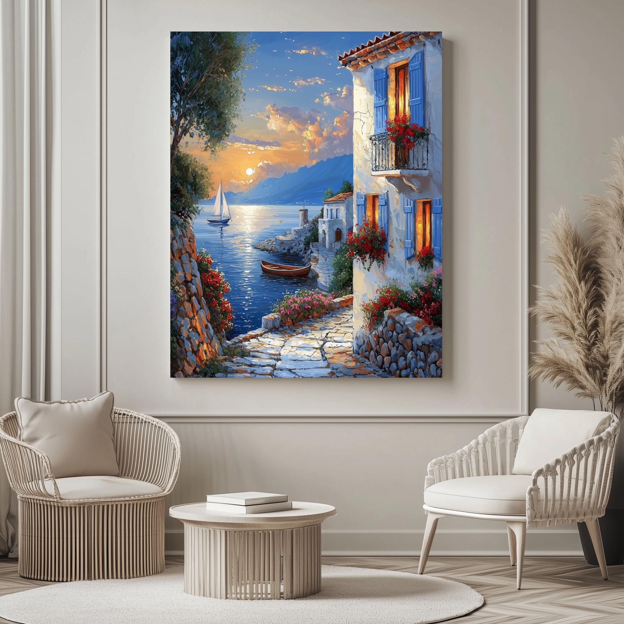 Mediterranean Sunset Canvas | Coastal Italy Seaside Wall Art - Etsy