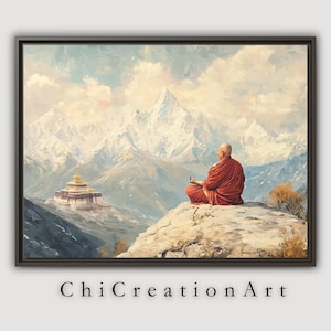 Tibetan Buddhist Canvas | Dalai Lama Inspired Art | Serene Mountain Wall Art | Zen Spiritual Decor | Mindfulness Print | Yoga Art | CC-046