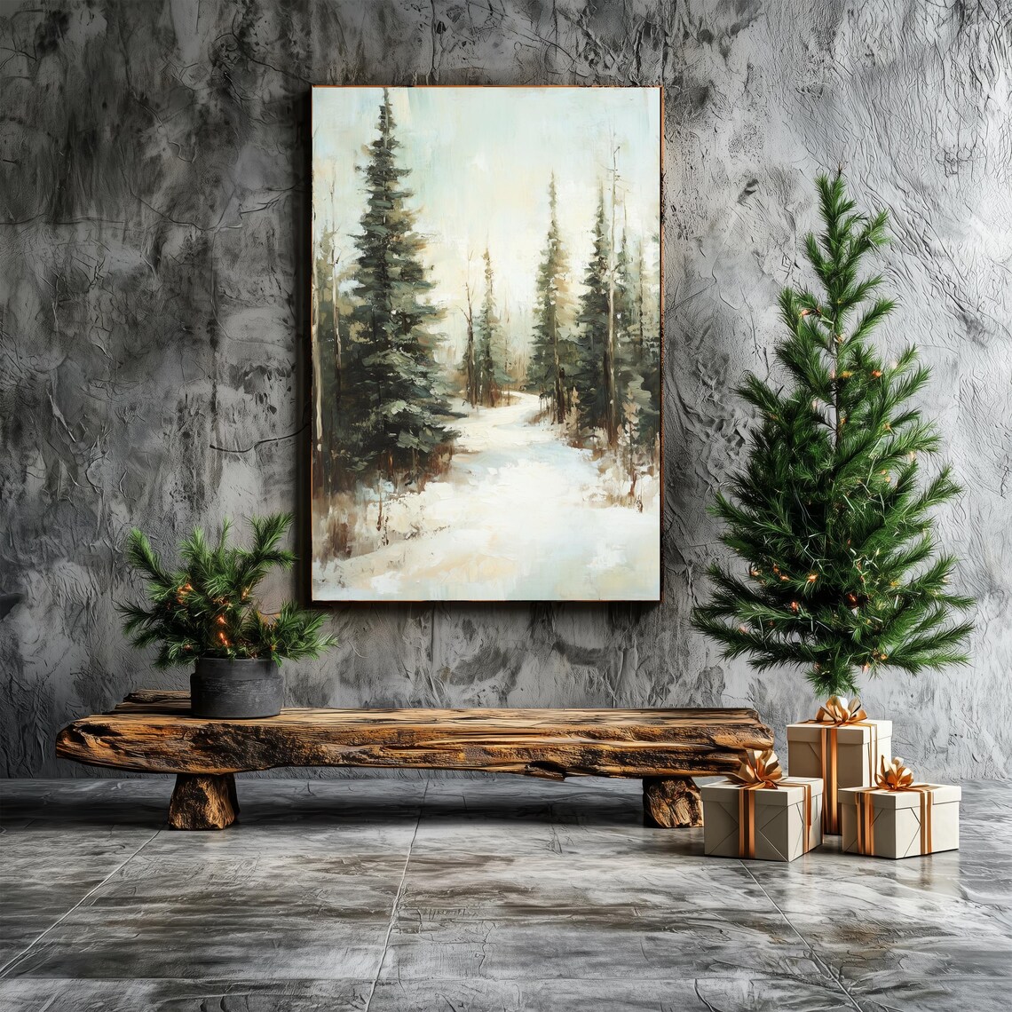 Vintage Christmas Wall Art | Winter Forest Wall Art | Framed Pine Tree ...