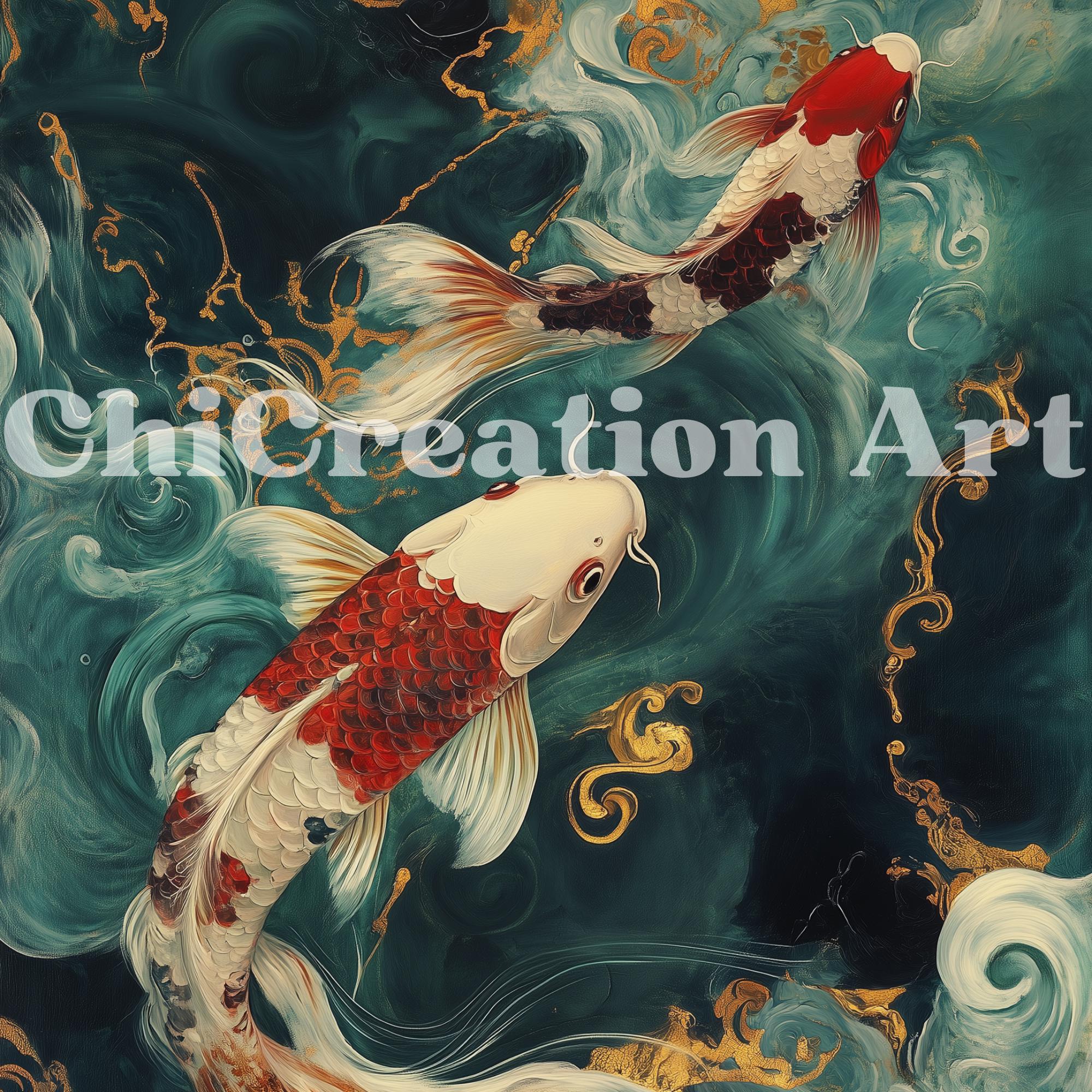 Koi Fish Yin Yang Art Print | Japanese Feng Shui Wall Decor - Etsy