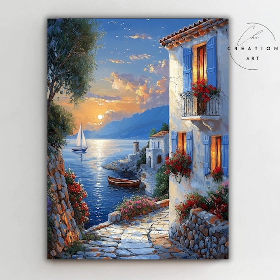 【2024／美品✨】SZ ×RonHerman seaside CANVAS Mediterranean Sunset Canvas | Coastal Italy Seaside Wall Art - Etsy