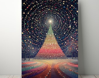 Colorful Christmas Tree Canvas Art – Festive Holiday Wall Decor