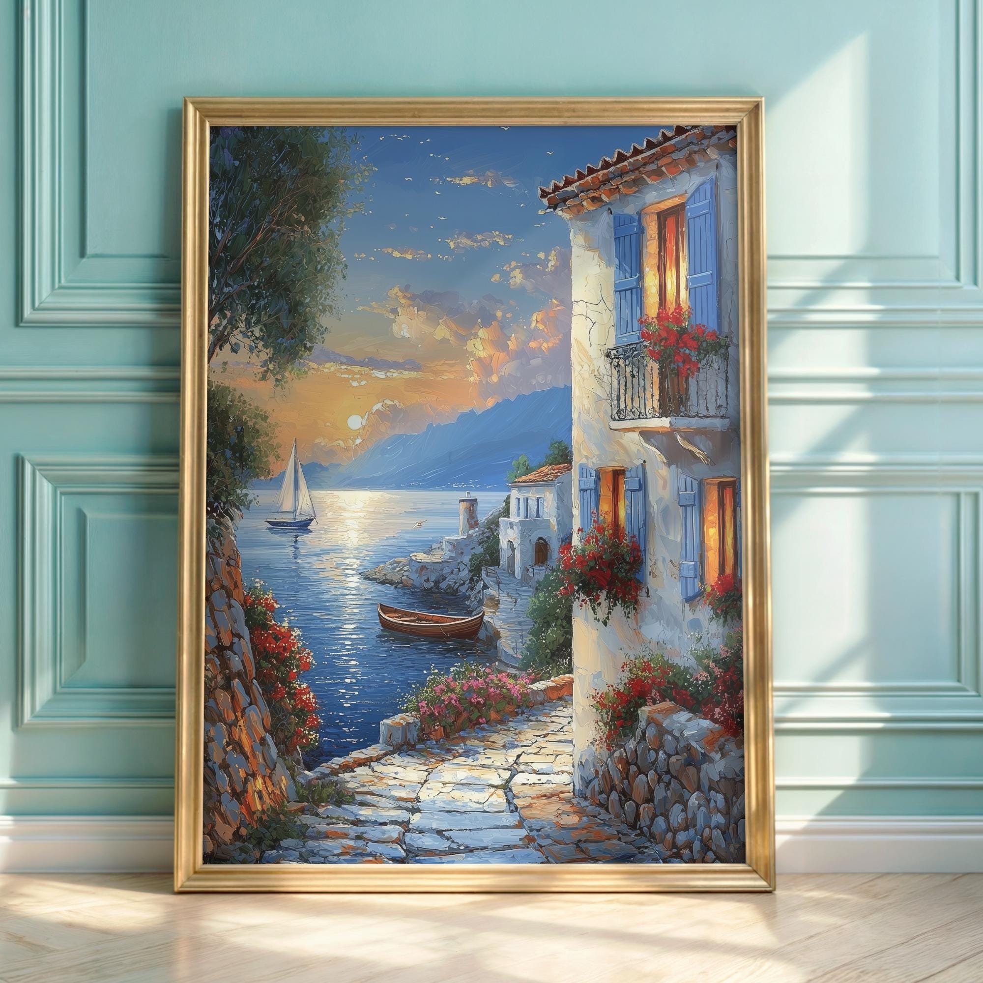 Mediterranean Sunset Canvas | Coastal Italy Seaside Wall Art - Etsy