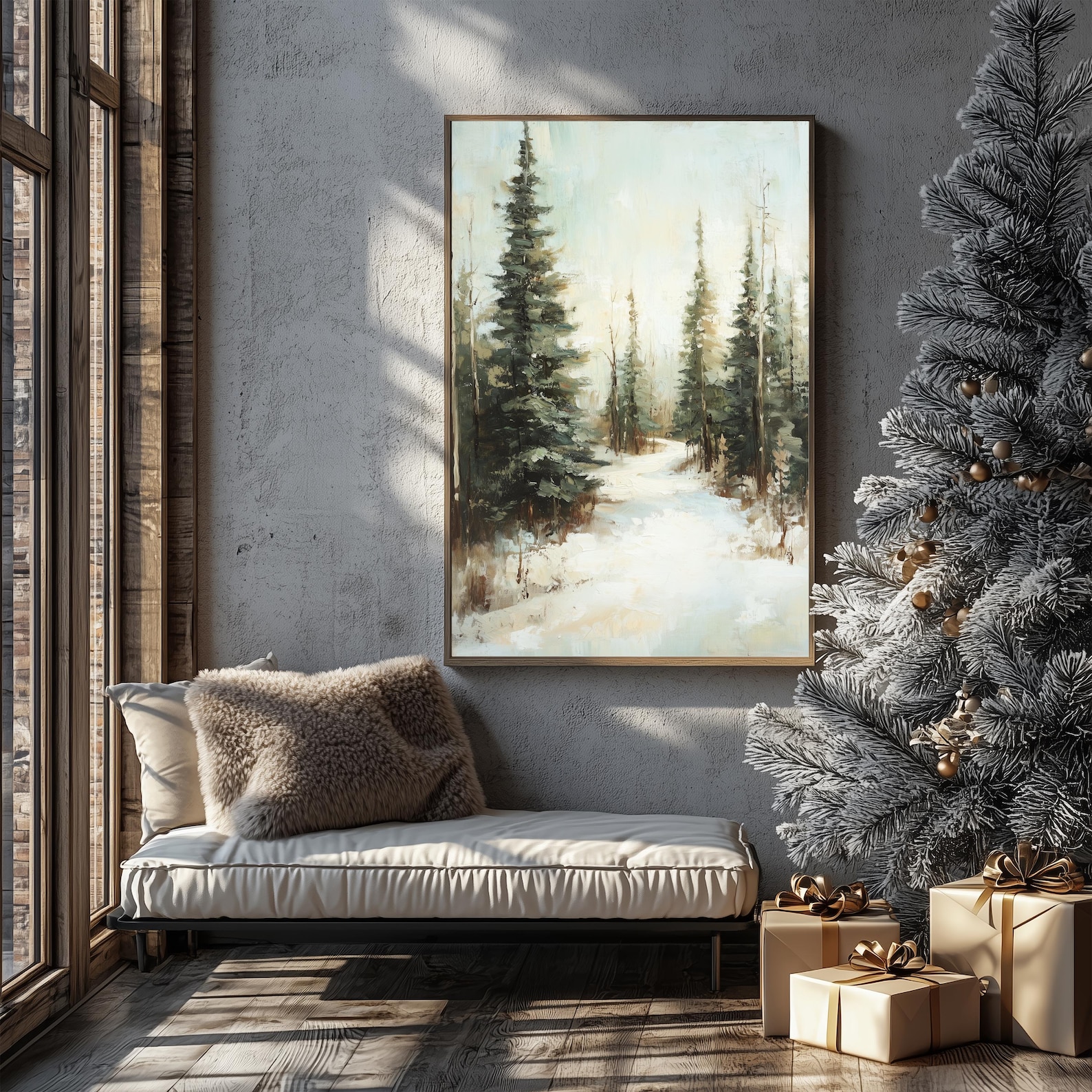 Vintage Christmas Wall Art | Winter Forest Wall Art | Framed Pine Tree ...