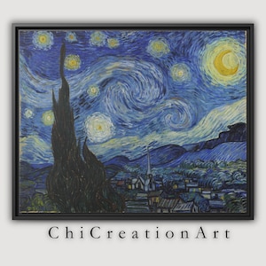 Sternenklare Nacht Leinwand | Van Gogh Wandkunst | Vincent Van Gogh Malerei Druck | Klassische Sternenhimmel Dekor | Geschenk für Kunstliebhaber | CC-087
