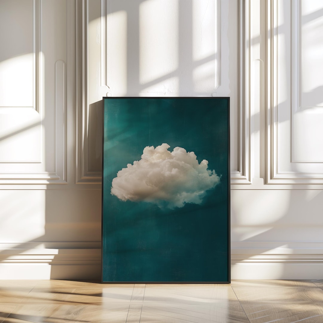 Vintage Cloud Art Print | Moody Teal Sky Canvas - Etsy