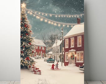 Winter Canvas Wall Art | Vintage Holiday Village Scene | Winter Wall Art | Seasonal Home Decoration | Cozy Winter Décor | Christmas Gift
