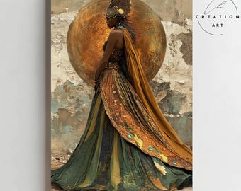 African Queen Wall Art | Afrocentric Goddess Portrait | Regal Black Woman Art Print | Cultural Decor for Boho & Modern Spaces | CC-041