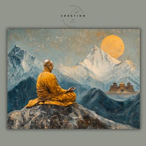Tibetan Spiritual Canvas | Wise Master Wall Art | Himalayan Zen Decor | Meditation Artwork | Sacred Temple Print | Mindfulness Gift | CC-047