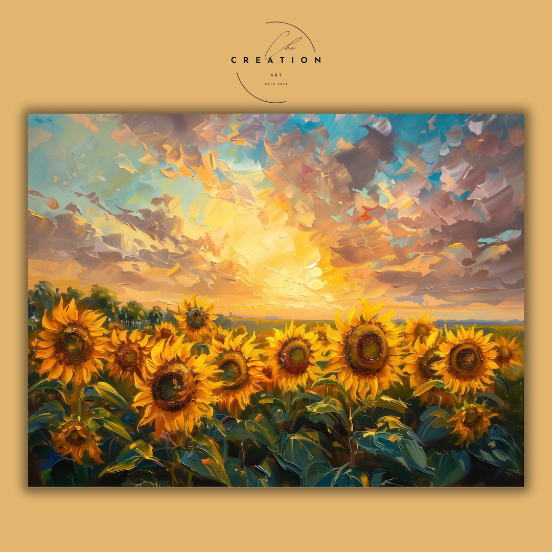 Sunflower Field Canvas Art | Summer Sunset Landscape Print - Etsy