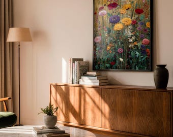 Gustav Klimt Style Floral Wall Art With Gold Background – Art Nouveau Botanical Canvas Print