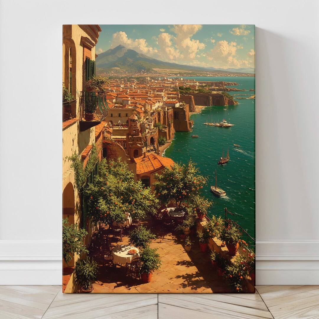 Amalfi Coast Sea View Canvas Print, Italian Coastal Cityscape Art ...