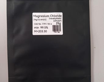 25g Magnesium Chloride Hexahydrate, HIGH PURITY, **extra pure** Pharmaceutical Grade, 99.5%+, CaS No:7791-18-6