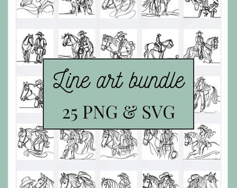 Cowboy Line Art - Western Line art, Western SVG Clipart, Farm Minimalist Line Art, Logo Animal Vector, Arte moderna, Tatuaggio, Design a sublimazione