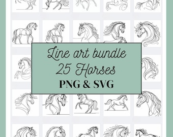 Clipart SVG di cavallo - Linea arte di cavallo, Linea arte minimalista di fattoria, Logo vettoriale di animali, Arte moderna, Tatuaggio e design a sublimazione, Ricamo