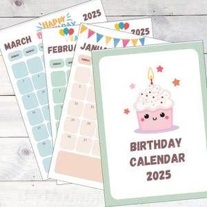 Birthday Calendar Birthday Reminder Family Birthday Planner PDF A4 Letter Size Tracker Printable Birthday
