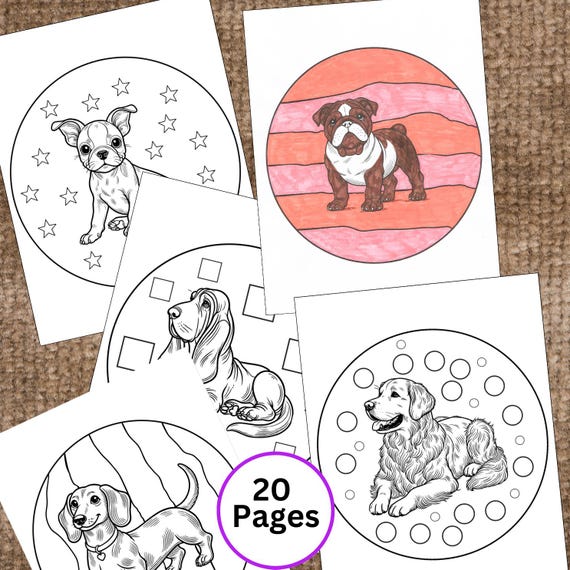 20 Dog Coloring Pages, Puppy Coloring Pages, Printable Coloring Book, Pages For Dog Lovers, Dog coloring sheet, Printable Coloring Pages PDF