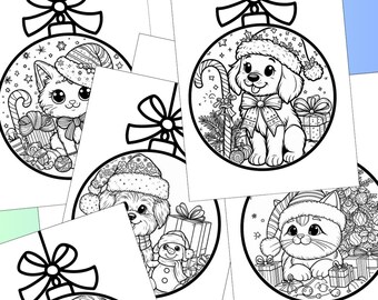 24 desenhos para colorir de Natal com temas de cães e gatos para todas as idades! Desenhos de Natal para colorir, desenhos para colorir de feriados, desenhos de Natal para imprimir, diversão natalina