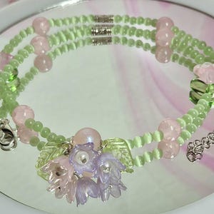 Fairy Garden Necklace ~ Handmade Beaded Choker with Glass Flowers ~ Cottagecore Fairycore Jewelry ~ Gift for Her