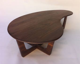 Contemporary Mid Century Modern Coffee Cocktail Kidney Bean Table - MCM Adrian Pearsall Inspired Table in Solid Walnut