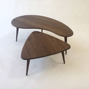 Nesting Kidney Bean Guitar Pick Coffee Tables Mid-Century Modern Atomic Era Design In Solid Walnut with Solid Walnut Tapered Legs image 2