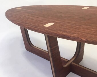 MCM Elliptical Pearsall Table in Bubinga with Maple Inlay - 50x22 - Atomic Era Coffee/Cocktail Table