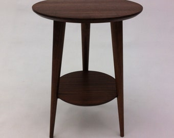 Mid Century Modern Side Table -Solid Walnut Shaker Lines with Tapered Walnut Legs -